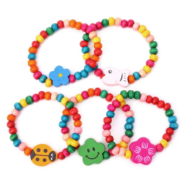 

new 5pc lovely kids children wood elastic bead bracelets birthday party jewelry gift, Golden;silver