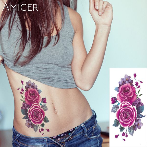 Acheter 1 Pièce Arabe Faux Autocollants De Tatouage Au Henné Flash Temporaire Violet Fleurs Rose Bras Femmes Imperméables Tatouage Jambe épaule De