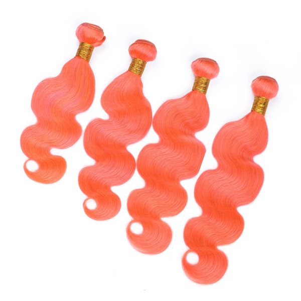 Ondas Do Cabelo Humano Peruano puro Laranja Onda Do Corpo Por Atacado 4 Pcs Pacotes Tecer Cabelo Virgem Extensões de Cabelo Humano Cor De Laranja Emaranhado Livre