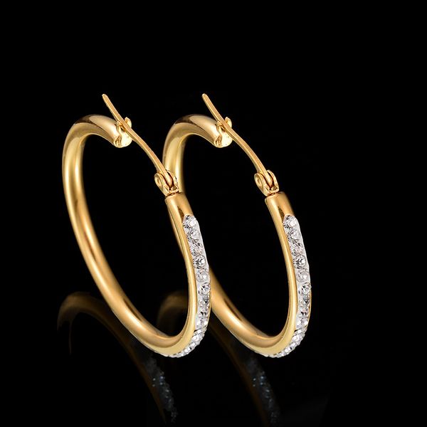 

whole salenew luxury fashion jewelry gold-color crystal hoop earrings 316l stainless steel loop earrings for gift, Golden;silver