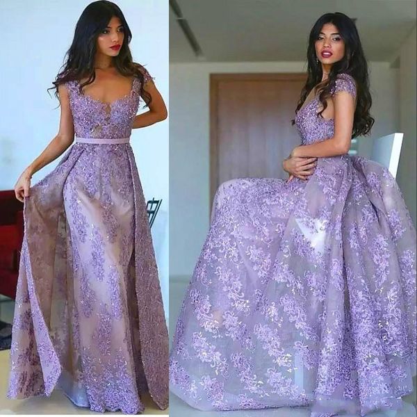 

turkey lavender overskirt dresses evening wear scoop cap sleeves lace appliques formal prom reception gowns fashion arabic elegant for sale, Black;red