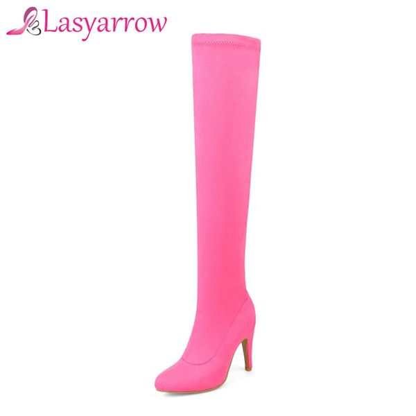 

lasyarrow stretch long boots nubuck leather women's shoes elegnat fashion thigh high boots slim over the knee rm126, Black