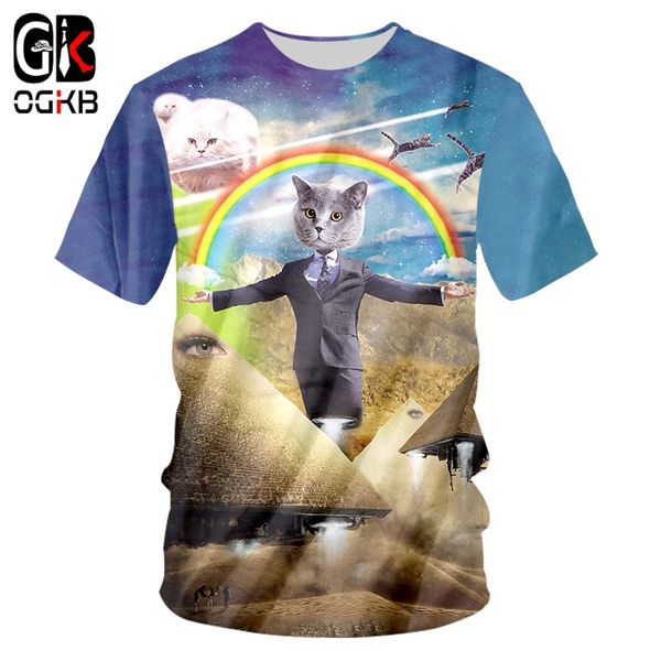 

ogkb t shirts male fashion short animal 3d tee shirt printing gentleman cat handsome big size tees t-shirt, White;black