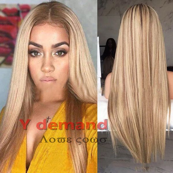 Y Demand Synthetic Wigs Long Straight Ombre Blonde Hair Wig For
