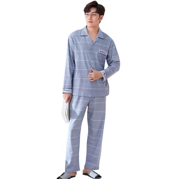 

men's pajamas spring autumn pijama long sleeve sleepwear cotton striped cardigan pyjamas men lounge pajama sets plus size nighty, Black;brown