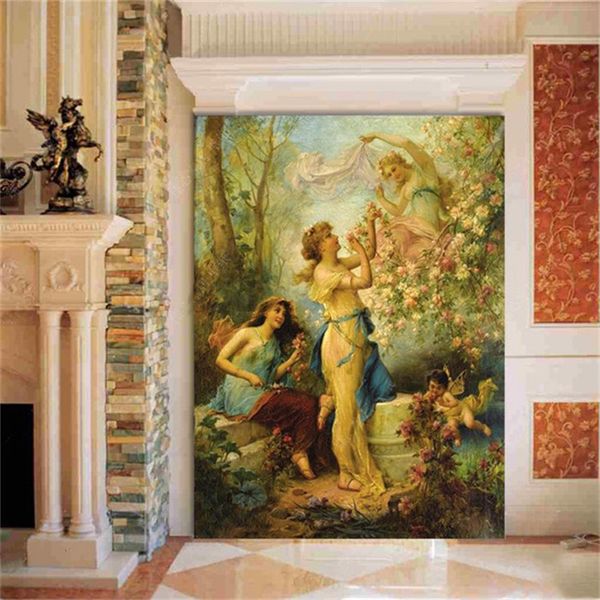 European Religion Angels Wall Mural Photo Wallpaper Living Room Entrance Wall Decor Customized Wallpapers On The Wall Home Decor Art Wallpaper As