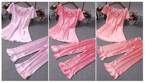 

2018 summer new simulation silk pajamas girl home service one set, Blue;gray