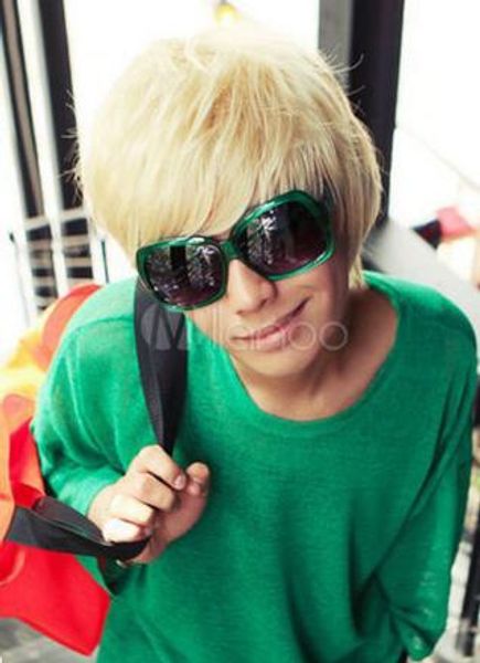 

men's blonde wigs short layered straight synthetic wigs with bangs, Black;brown