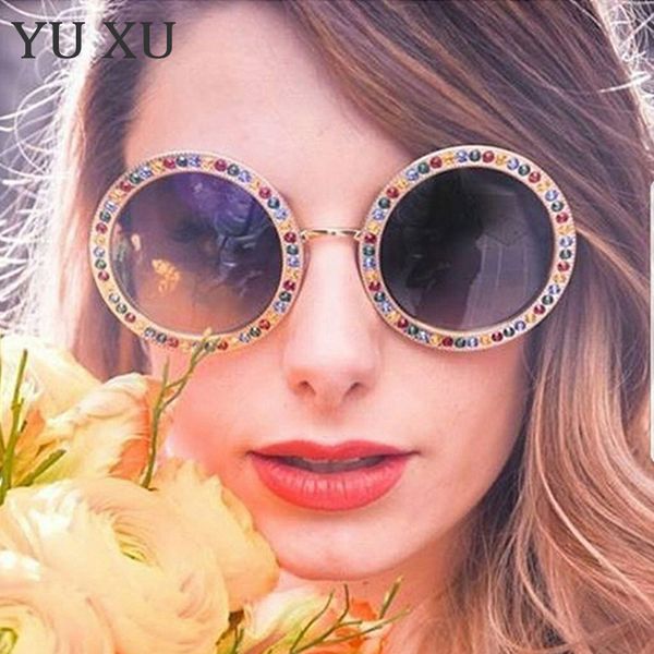 

yu xu new colorful diamond round frame sunglasses women brand designer sunglasses men fashion metal frame sunglasses h75