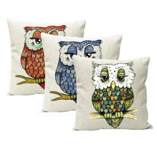 Cute Owl Pillow Cover Animal Pattern Pillow Case Linen Pillowcase