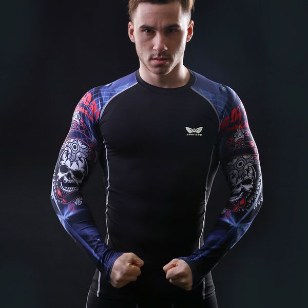 

Spandex Men Compression Long Sleeve Breathable Quick Dry T Shirts Bodybuilding Weight Lifting Base Layer Fitness Tight Tops T-Shirt