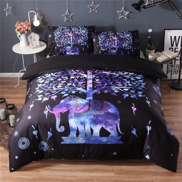 

3d black bedding set colorful bohemian print duvet cover and pillowcase elephant exotic bedclothes black/blue multi sizes