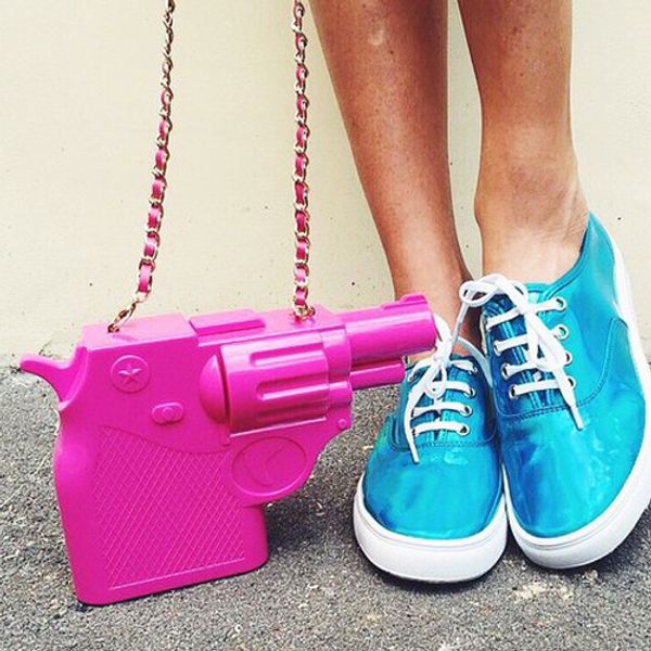 

2016 new trend of plastic pistol shape design personalized fashion casual shoulder bag clutch handbags party purse flap 3 colors