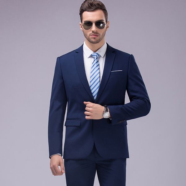 

2018 handsome navy blue men suits formal slim fit business wedding suits for man custom made tuxedos blazer 2piece man groom prom, Black;gray