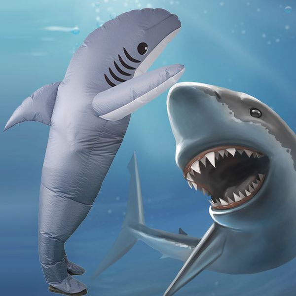 

размер взрослых хэллоуин мультфильм акула костюм для взрослых взрывать надувная косплей performance fancy платье партии, Black;red