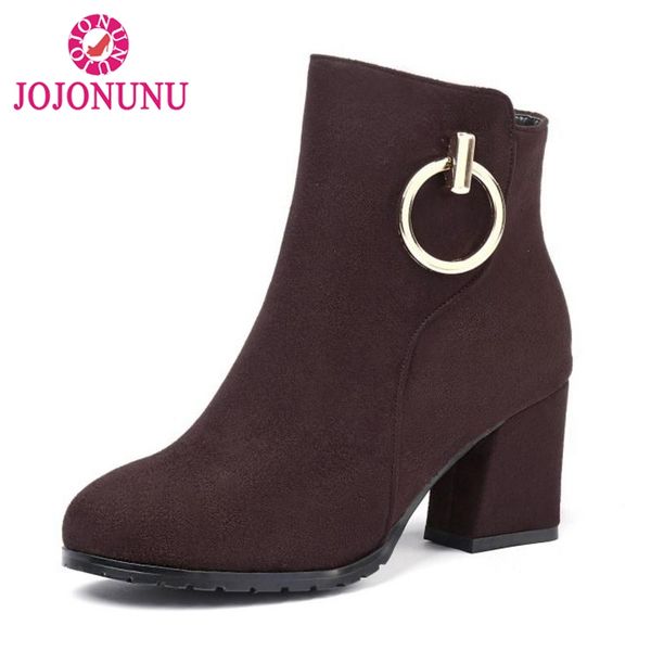 

jojonunu size 31-43 women high heel boots winter thick heel shoes woman mid calf boots concise short botas female footwera, Black