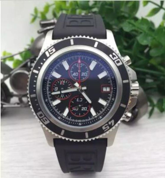 

2018 brand watches men superocean ii heritage 46 watch leather belt watch quartz chronograph watch men dress wristwatches, Slivery;brown