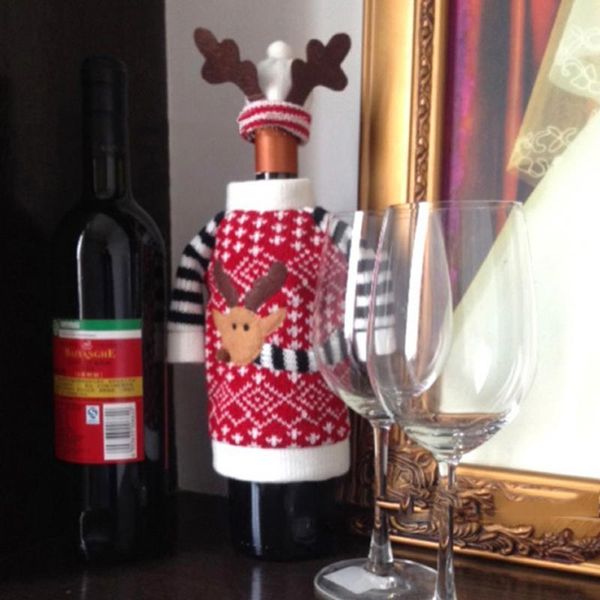 

new fashion cute xmas reindeer knit style champagne bottles cover for christmas decoration