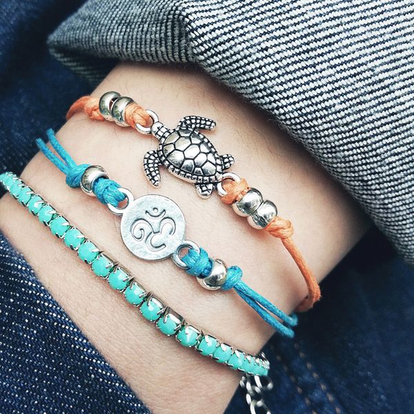 

3pcs fashion boho sea turtle beads anklet set beach foot sandal bracelet anklet jewelry, Golden;silver