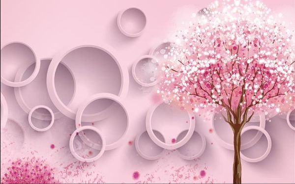 Carta da parati di alta qualità 3D Stereoscopico 3D Stereo Disegnato a mano romantico Cherry Blossom Background Wall Wall Mural Wall Paper Painting