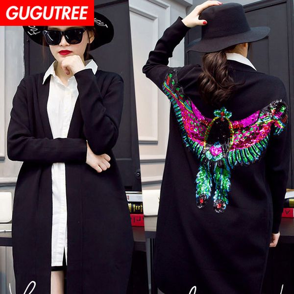 

gugutree embroidery sequins big eagle patches bird patches badges applique patches for clothing bp-353, Black