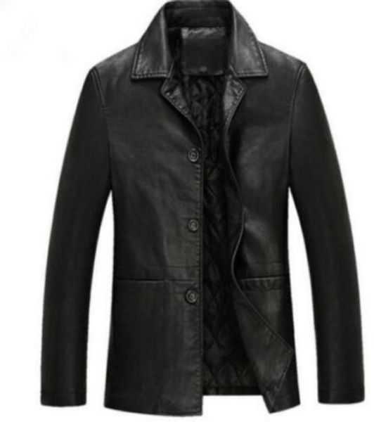 

spring winter new men's leather jacket solid lapel coats outwear overcoat, Black