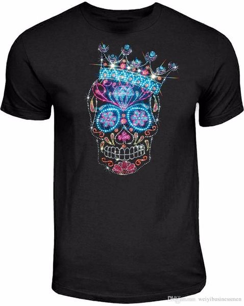 

Горный хрусталь шпильки сахар череп футболка Короли Корона Диа де лос Muertos S до 3XL Марка футболки мужчины 2018 Мода