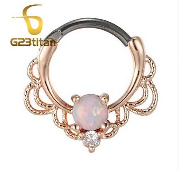 

g23titan rose gold color opal rings for piercing septum earring ear tunnel 16g titanium pole natural opal stone septum clicker, Silver