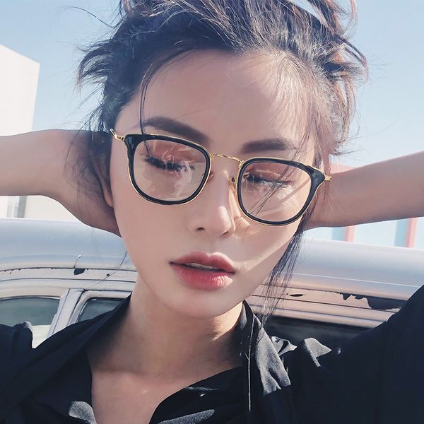 

retro eyeglass frame female plain transparent mirror literature glasses myopic eyes polarized real visual color traveling abroad, White;black
