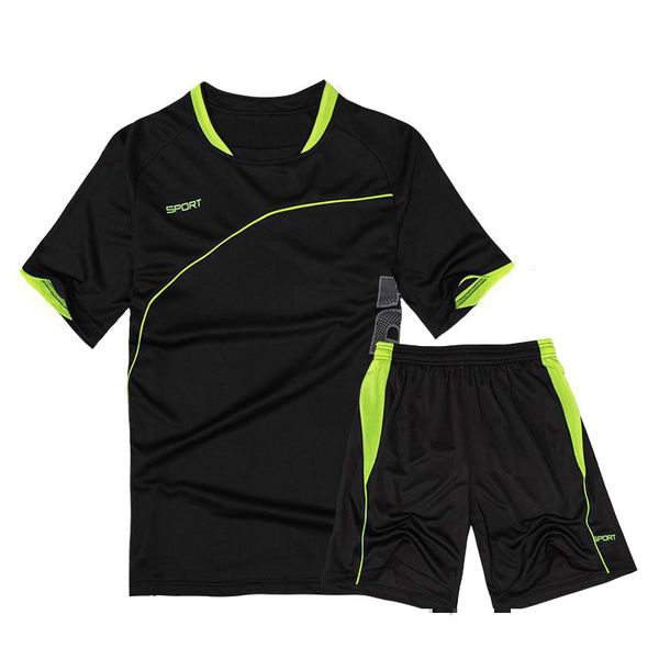 

kid running suit short sleeve+shorts men basketball training tracksuit quick dry loose t-shirt sports gym fitness exercise clothing, Black;blue