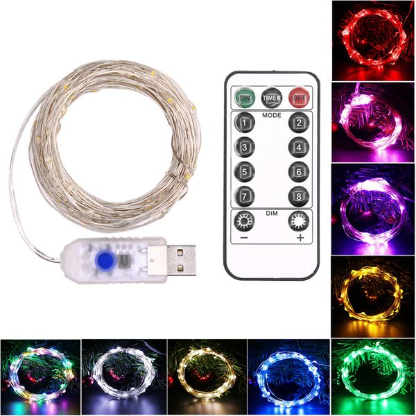 

5m 10m led string lights usb 8 function sliver wire remote control fairy lights led christmas lights wedding party holiday decoration