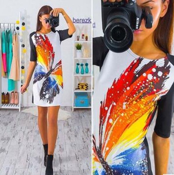 

2018 summer new retro print short sleeve slim dress 4 colors, White;black