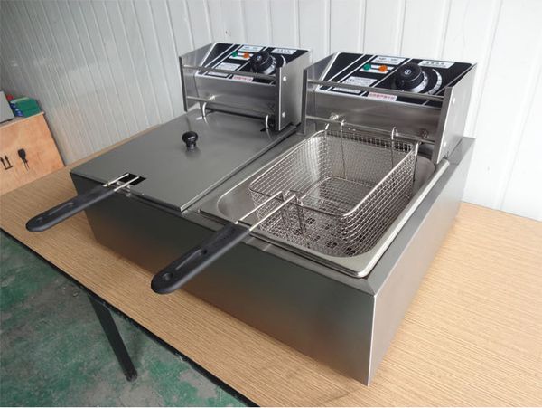 

Electric commercial deep fryer twin ba ket teel electric fryer commercial chicken potato chip fryer machine