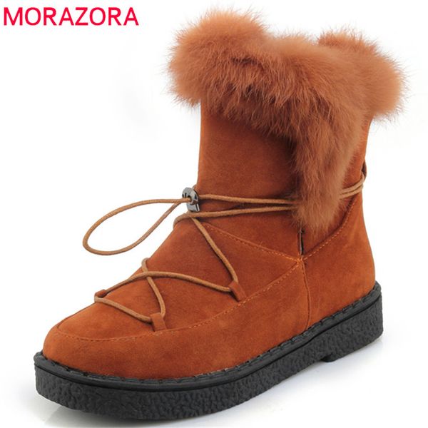 

morazora 2018 new arrival ankle boots for women flock round toe comfortable flat shoes woman warm winter snow boots female, Black