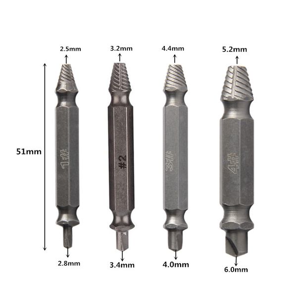 Freeshipping 4 Pçs / lote Extrator de Parafuso Brocas Guia Conjunto Fácil Parafuso Parafuso Removedor de Pinos Quebrado Soeed Out DamagedTool