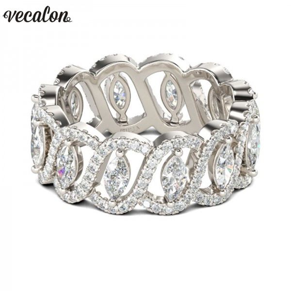 Vecalon Sexy Promise Flower Ring 925 Sterling Silber 5A Zirkon Cz Verlobung Hochzeit Band Ringe für Frauen Männer Schmuck bestes Geschenk