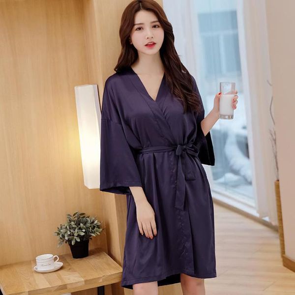 

l eastical satin sleepwear sets bathrobe women 2pcs nighty&robe casual pajamas solid loose nightwear lingerie suit l-xl, Black;red