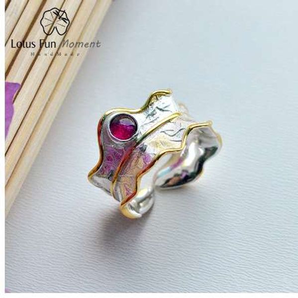 

lotus fun moment real 925 sterling silver natural tourmaline handmade designer fashion jewelry open leaf rings for women bijoux