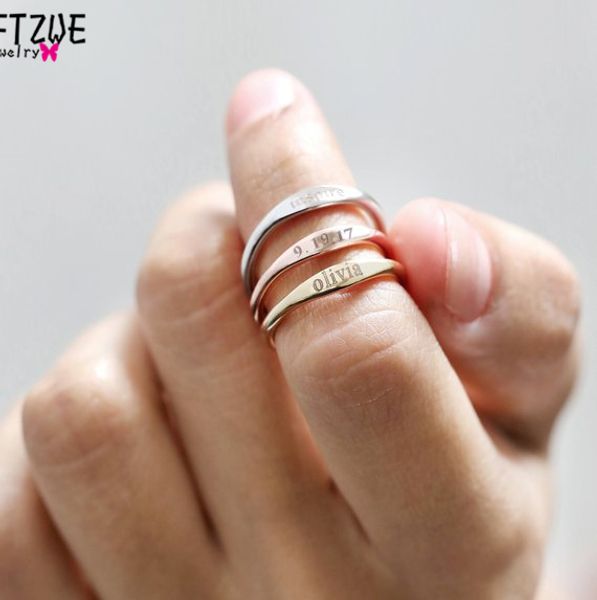 

gold sier custom skinny stacking rings personalized name ring for women friends wedding stainless steel bridesmaid gift, Golden;silver