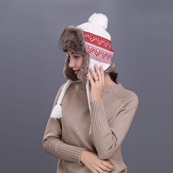 

print russian winter hats casual women's bomber hats keep warm knitting hat fashion fur earmuff thick snow cap outdoor ski cap, Blue;gray