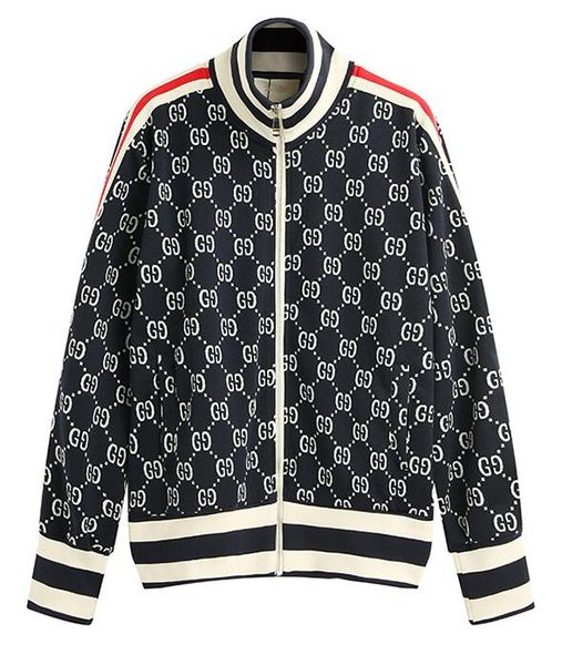 

Autumn new men and women weater tide card jacquard high collar zipper jacket with the ame paragraph ribbon titching couple weater