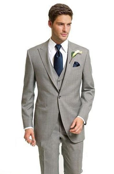 Yeni Gelenler Bir Düğme Açık Gri Damat Smokin Groomsmen Tepe yaka Best Man Blazer Erkek Düğün Takımları (Ceket + Pantolon + Yelek + Kravat) H: 800