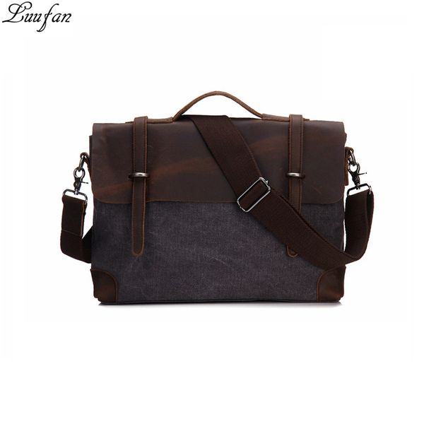 

luufan men women briefcase bags 15" tote lapbusiness bags retro casual canvas shoulder crossbody