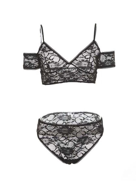 

black spaghetti straps breif sets women summer lace floral deep v unlined bra crop elegant lingeries clothing, Red;black