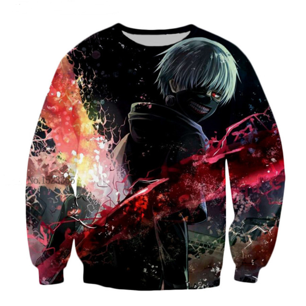 

wholesale-fashion womens/mens anime tokyo ghoul funny 3d print casual sweatshirt plus size qq015, Black
