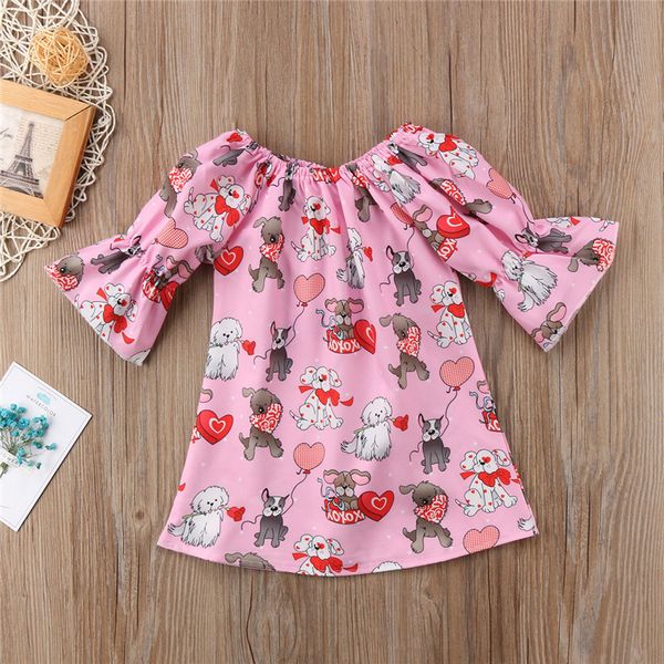 

2018 new summer cartoon dog love heart girls valentine's day infant t-shirt ins toddler cute fashion girl tee shirt z11, Red;yellow