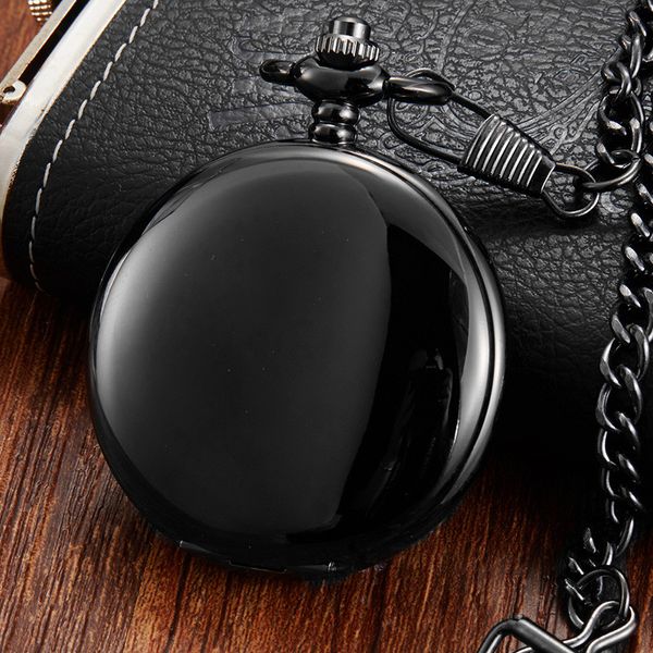 

retro black smooth double sided mechanical pocket watch men women fob chain unique skeleton dial clock pocket watch relogio gift, Slivery;golden