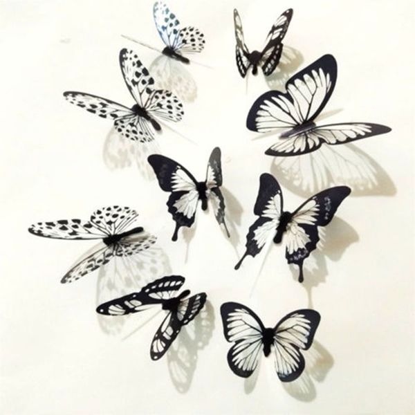 

18pcs black and white 3d butterfly wall stickers art wall decals for home decoration