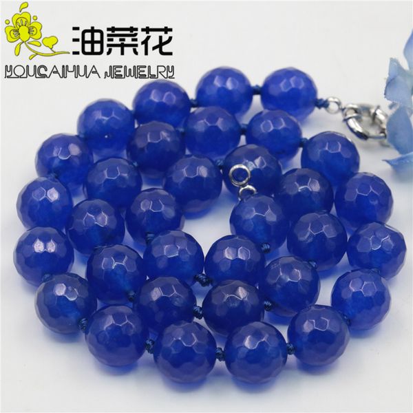 

fashion genuine 10mm blue chalcedony necklace beads stone jewelry stone necklace ornaments christmas gifts 18'' wholesale price, Silver