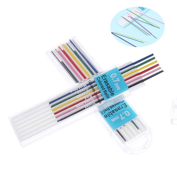 

1/5 boxes 12pcs/box 0.7mm erasable colored mechanical pencil refill lead diy colorful student writing tools office stationery, Black;red